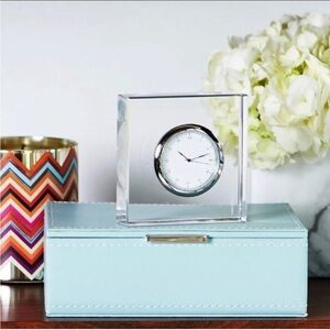 NEW ANNA Clear Lucite Desk Clock with Silver Accents